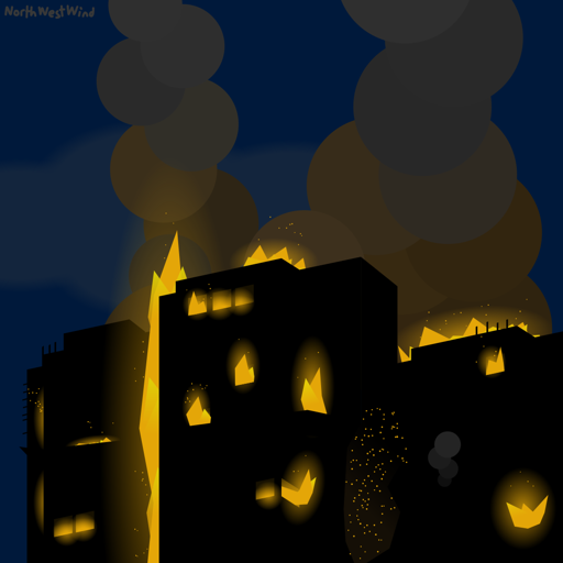 3 buildings burning down